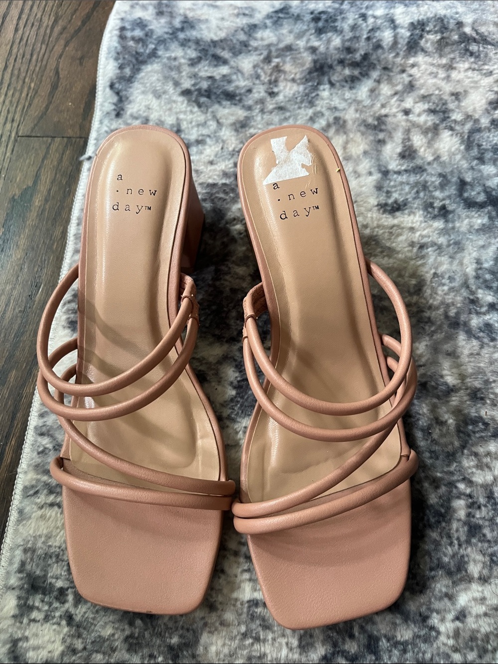 a new day Blush Strappy Block Heel Mules